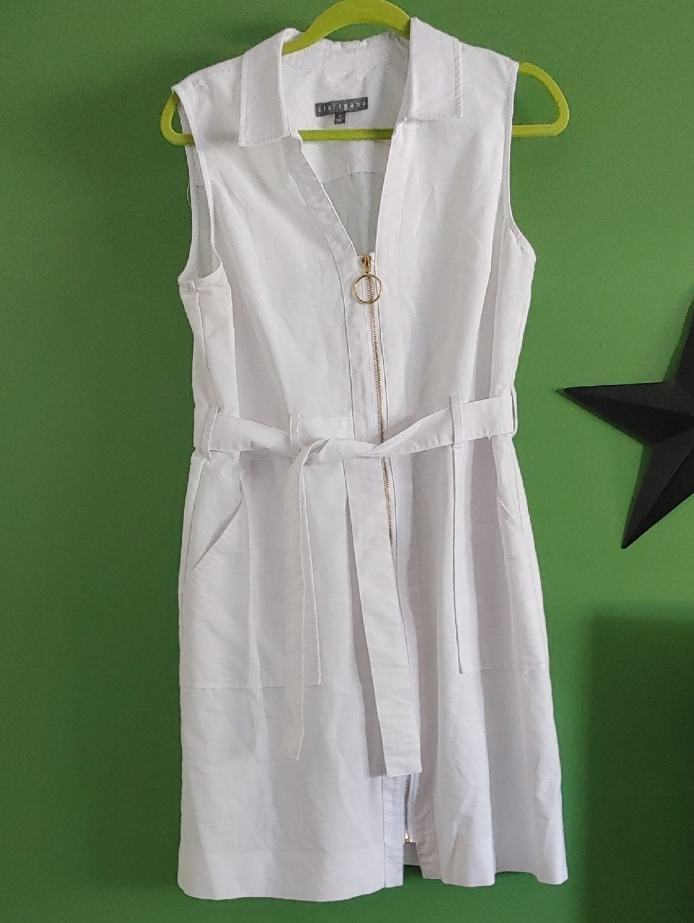 Lily Rose White Sleeveless Midi Dress with Gold Ring Zip